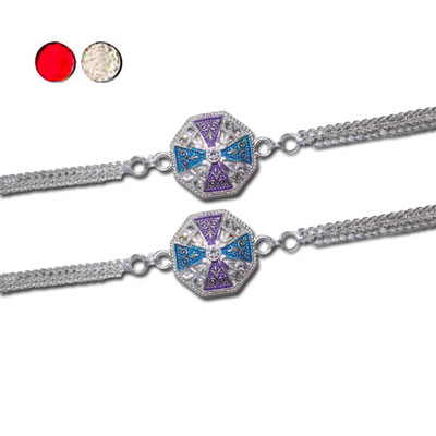 "Silver Coated Rakhi - SIL-6040 A-CODE-120 - (2 Rakhis) - Click here to View more details about this Product